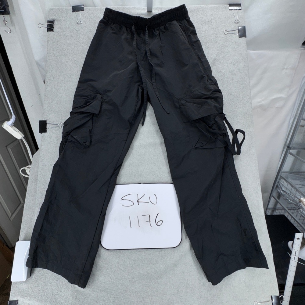 Kreamy Cargo Pants Womens M Black Nylon Elastic Waist Utility Streetwear 1176